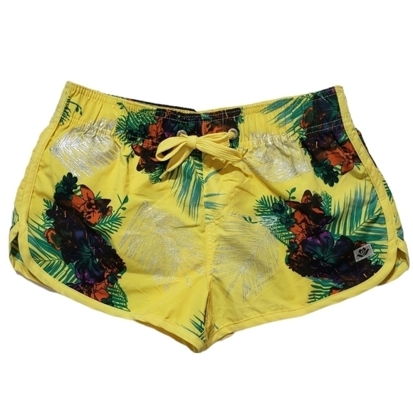 TROPICAL JUNGLE boardshorts summer Palm tree floral yellow women's SZ M - Picture 9 of 9